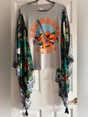 Zac Brown Band Custom Upcycled Graphic Tee Kimono Sleeves Poncho OSFM OOAK BOHO